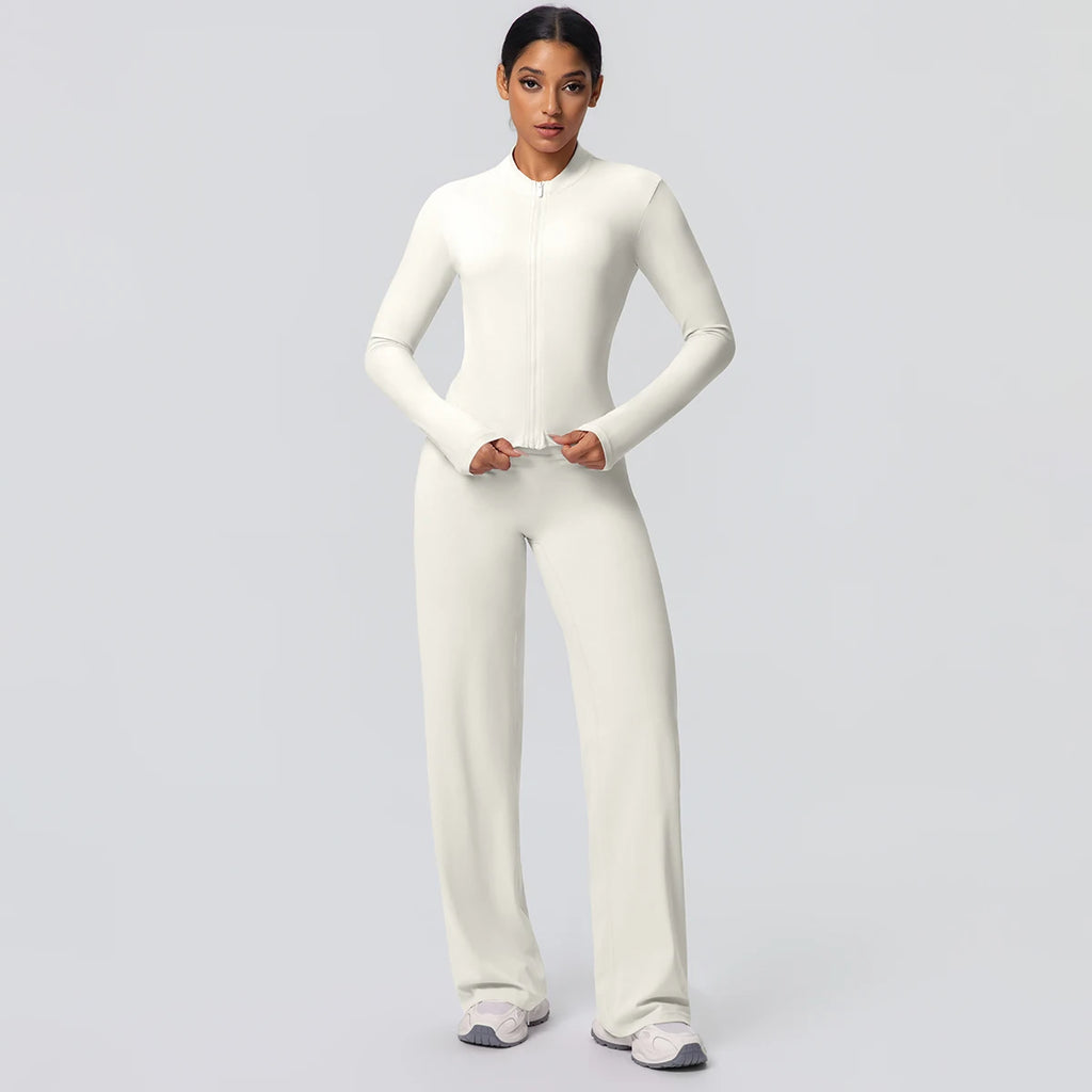 Custom Logo Premium High Stretch Long Sleeve Yoga Set Women Solid Color 2 Piece Gym Workout Activewear Sets