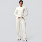 Custom Logo Premium High Stretch Long Sleeve Yoga Set Women Solid Color 2 Piece Gym Workout Activewear Sets