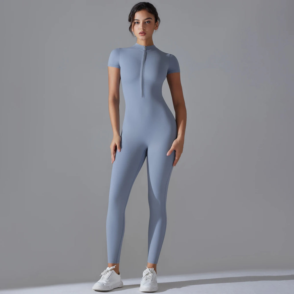 Custom Logo Women's Jumpsuit With Zipper Quick Dry Fitness Sport Active Wear Workout One Piece Fitness Yoga Wear Playsuit