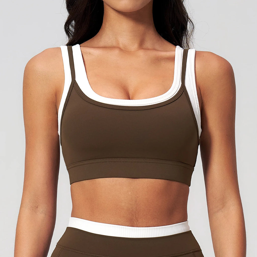 New Design Yoga Bra Women Naked Feeling Ribbed Color Block Sports Bra Padded Fitness Workout Top Activewear