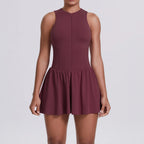 Women's High Quality Sleeveless Tennis Dress with Zippered Skirt Outdoor Running and Sliding Straps