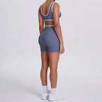 High Quality Cross High Waist Shorts Sports Yoga Bra Set Contrasting Sports Bra Tight Yoga Pants Two Piece Set for Ladies