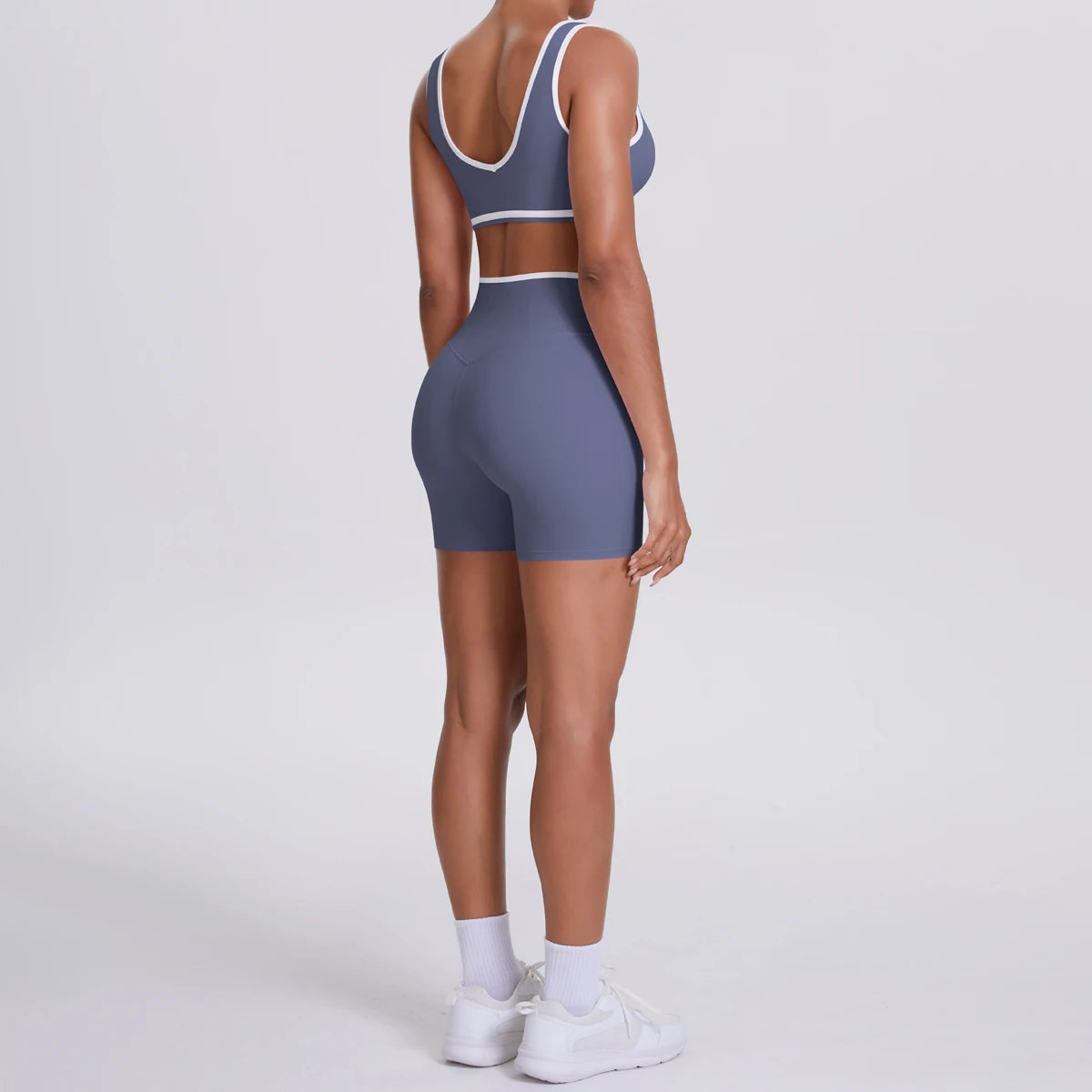 High Quality Cross High Waist Shorts Sports Yoga Bra Set Contrasting Sports Bra Tight Yoga Pants Two Piece Set for Ladies