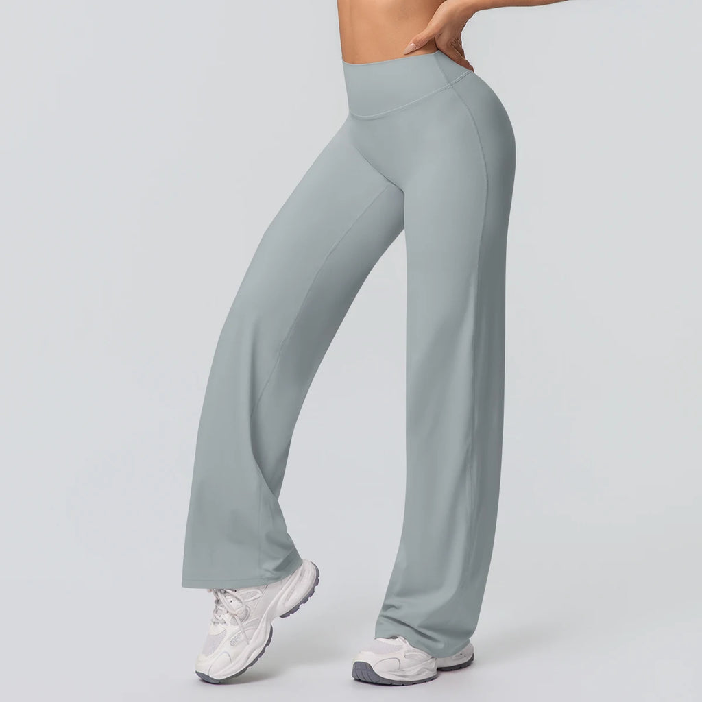 Custom Logo High Waist Quick Drying Hip Lifting Yoga Pants Tight Wide Leg Flared Pants Women Gym Sports Fitness Leggings