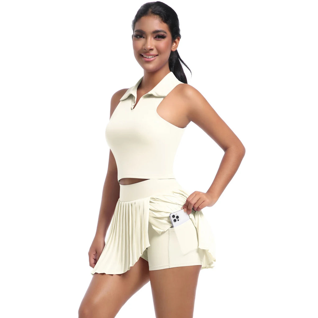 Custom Logo Womens Clothing Yoga Sets Tank Tops for Women Tennis Wear Skirt Set Golf Dress Pleated Skirt Gym Fitness Sportswear