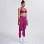 Women's Custom Front Logo Sports Bra Workout Leggings Set High Elastic Gym Fitness Seamless Breathable Eco-Friendly Lightweight
