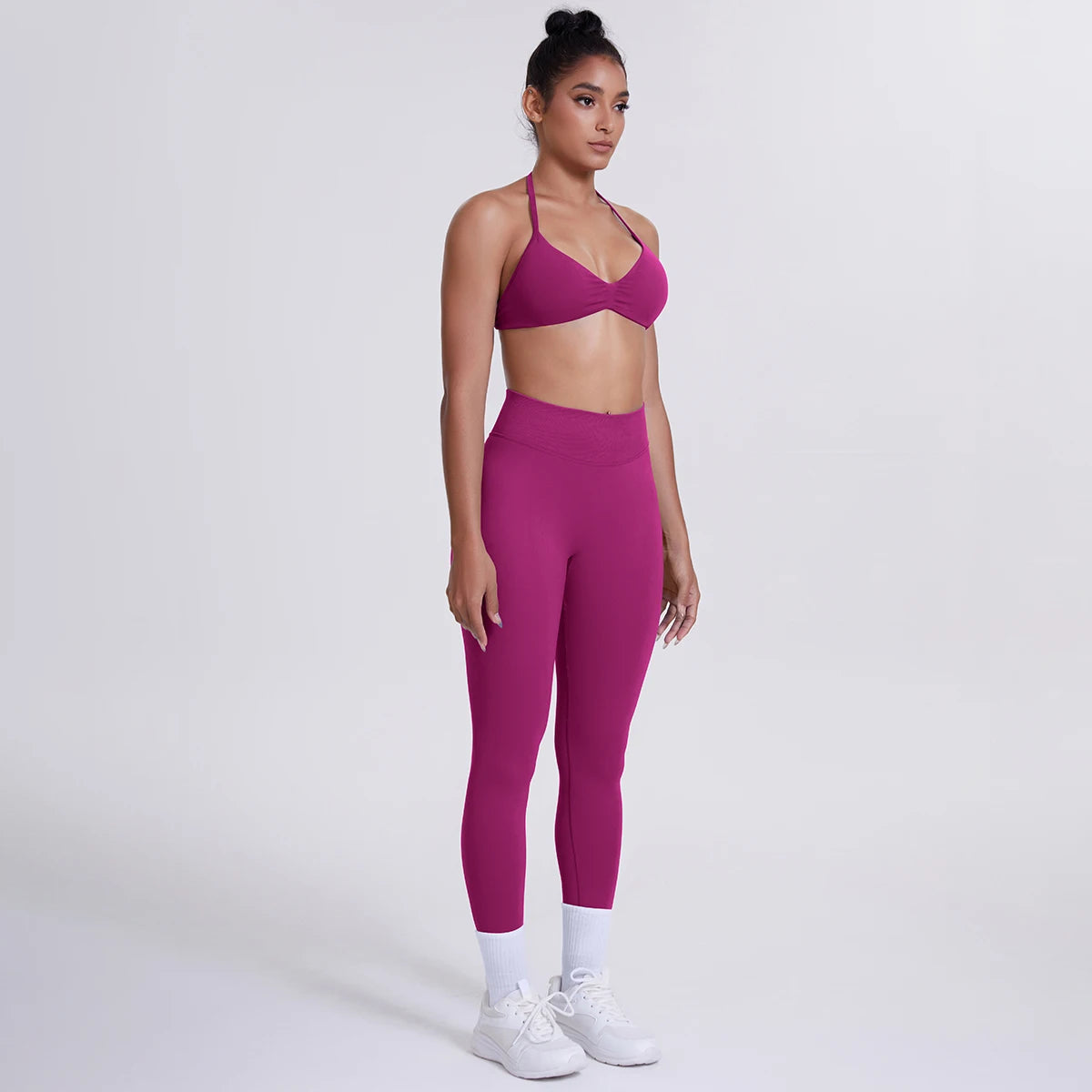 Women's Custom Front Logo Sports Bra Workout Leggings Set High Elastic Gym Fitness Seamless Breathable Eco-Friendly Lightweight