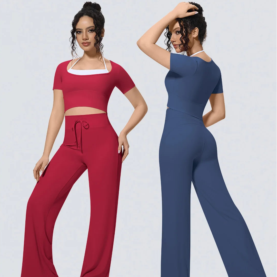 Volupie Stripe Casual Set | Conjunto Top Manga Corta + Pantalón Wide Leg Cordón Imagen principal del producto
