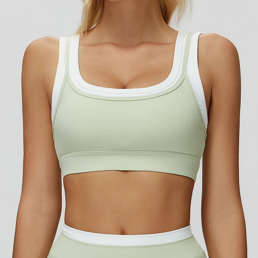 New Design Yoga Bra Women Naked Feeling Ribbed Color Block Sports Bra Padded Fitness Workout Top Activewear