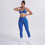 Women's Custom Front Logo Sports Bra Workout Leggings Set High Elastic Gym Fitness Seamless Breathable Eco-Friendly Lightweight