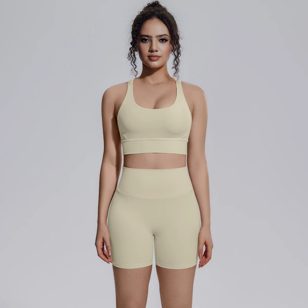 Seamless Yoga Set 2 Piece Women High Waist Leggings Shorts Sports Bra Fitness  Running Sportswear Workout Clothes