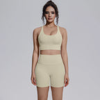 Seamless Yoga Set 2 Piece Women High Waist Leggings Shorts Sports Bra Fitness  Running Sportswear Workout Clothes