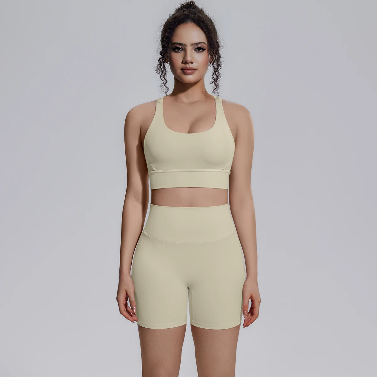 Seamless Yoga Set 2 Piece Women High Waist Leggings Shorts Sports Bra Fitness  Running Sportswear Workout Clothes