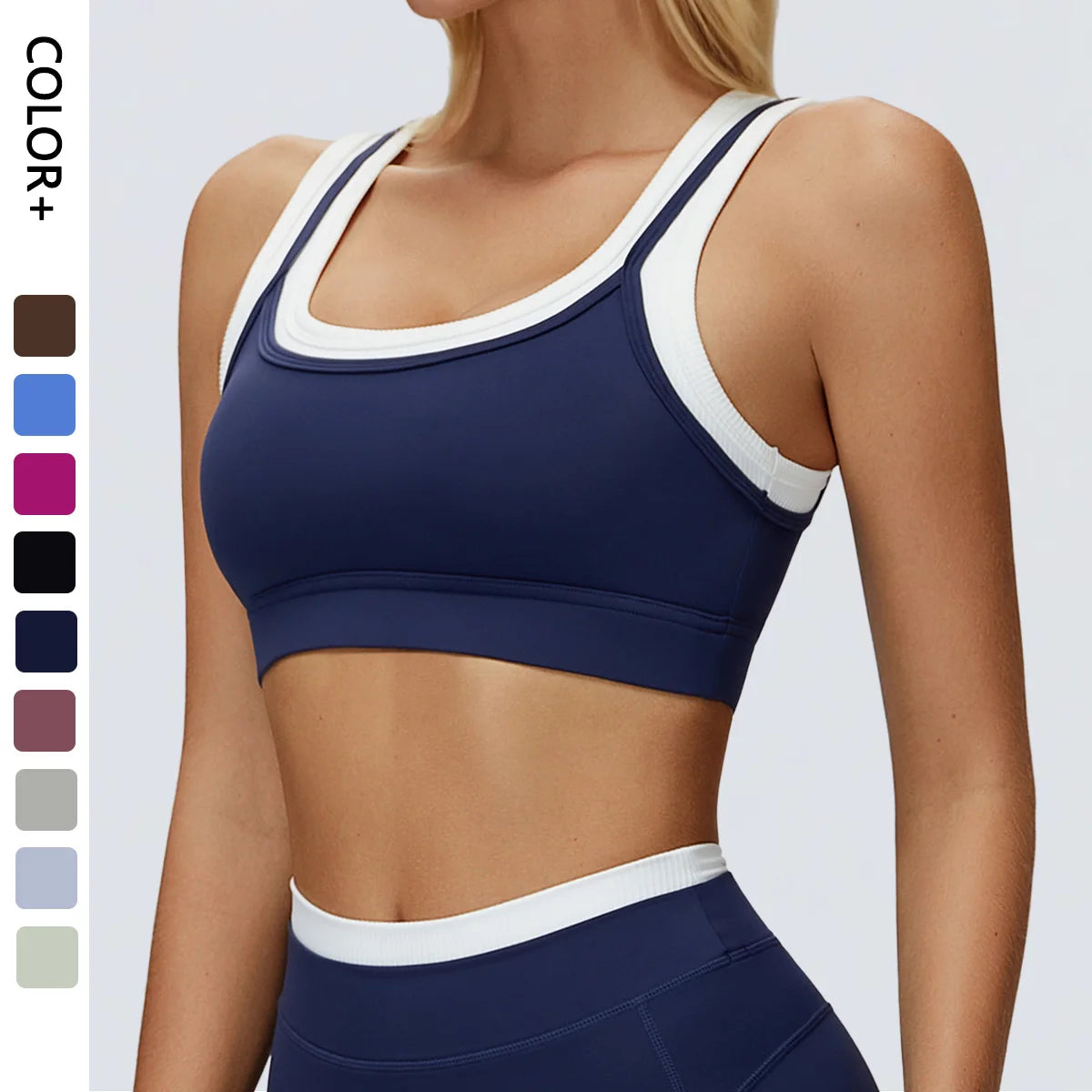 New Design Yoga Bra Women Naked Feeling Ribbed Color Block Sports Bra Padded Fitness Workout Top Activewear Imagen principal del producto