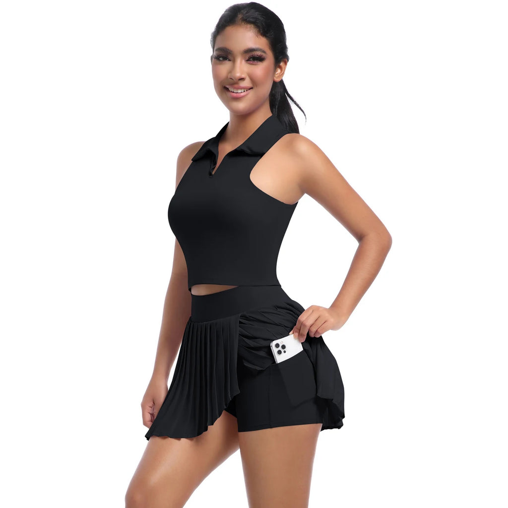 Custom Logo Womens Clothing Yoga Sets Tank Tops for Women Tennis Wear Skirt Set Golf Dress Pleated Skirt Gym Fitness Sportswear