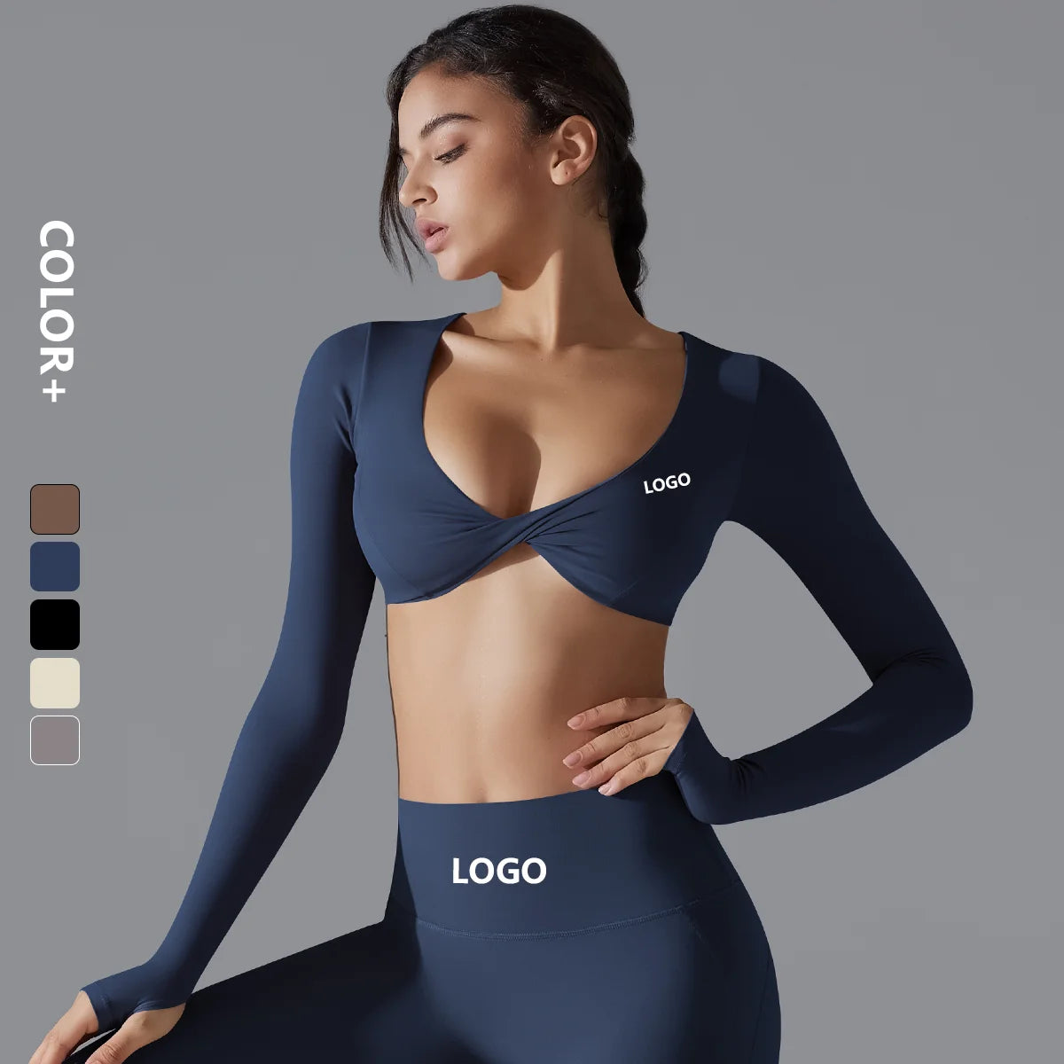 Custom Logo Yoga Short Long Sleeve Crop Tank Women Running Fitness Yoga Wear Top Sports Bra Imagen principal del producto