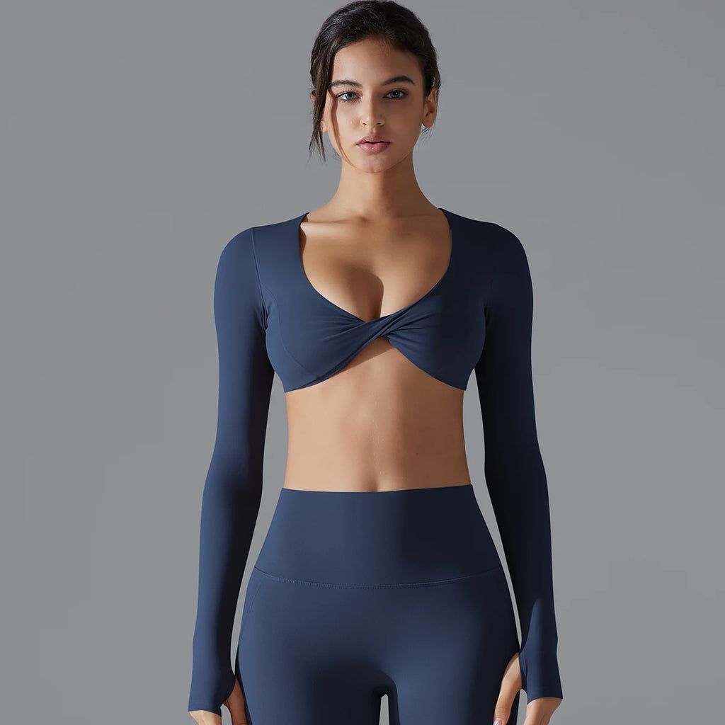 Custom Logo Yoga Short Long Sleeve Crop Tank Women Running Fitness Yoga Wear Top Sports Bra