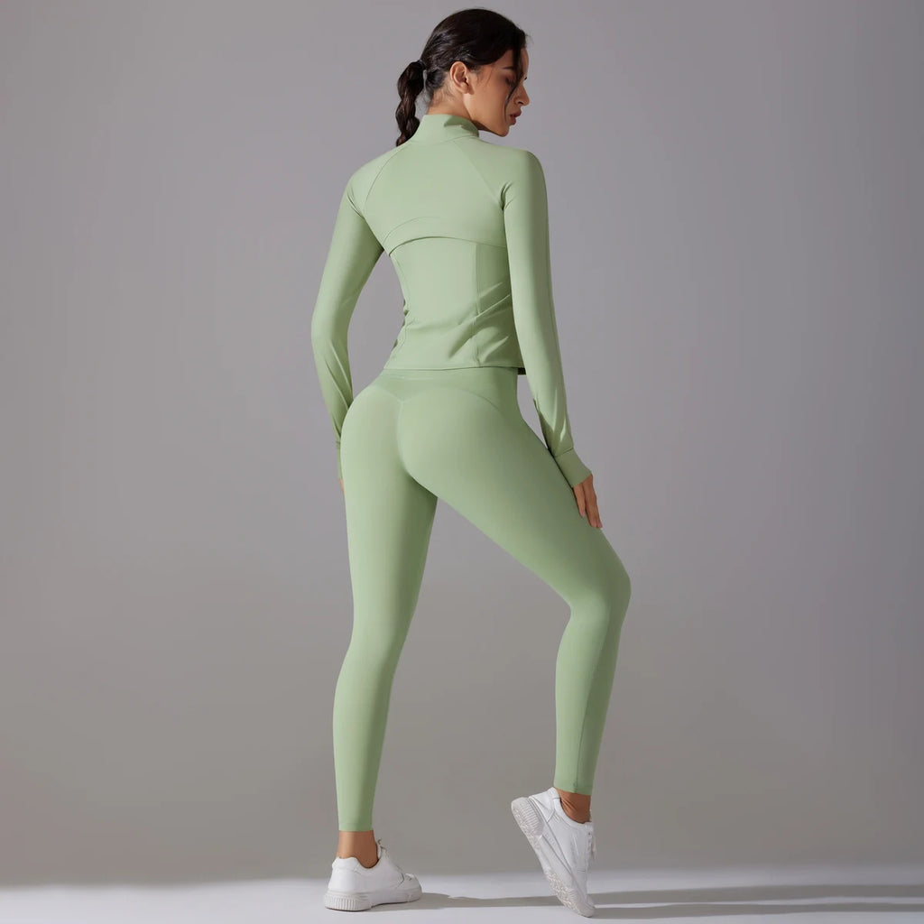 High Quality Women's Quick Dry Yoga Sports Suit Fashionable Slim Gym Fitness Zipper Track Leggings Breathable Lightweight Jacket