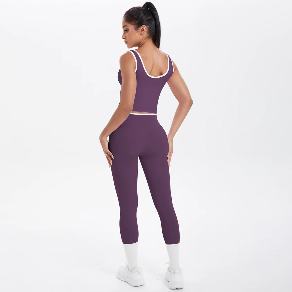 High Quality Four-Way Stretch Gym Fitness Sets for Women Solid Pattern Yoga Bra & Leggings Plus Size Sports Outfit for Workout