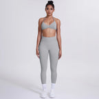Women's Custom Front Logo Sports Bra Workout Leggings Set High Elastic Gym Fitness Seamless Breathable Eco-Friendly Lightweight