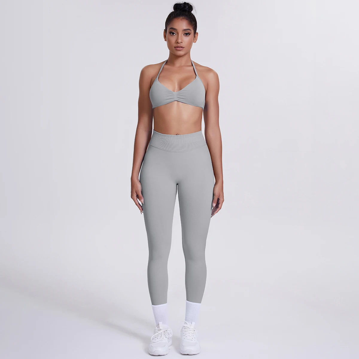 Women's Custom Front Logo Sports Bra Workout Leggings Set High Elastic Gym Fitness Seamless Breathable Eco-Friendly Lightweight