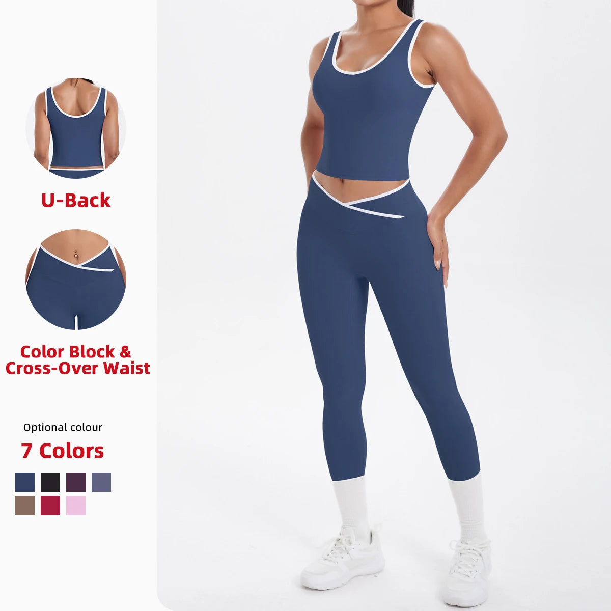 High Quality Four-Way Stretch Gym Fitness Sets for Women Solid Pattern Yoga Bra & Leggings Plus Size Sports Outfit for Workout Imagen principal del producto