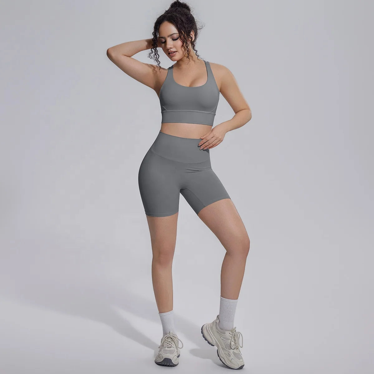 Seamless Yoga Set 2 Piece Women High Waist Leggings Shorts Sports Bra Fitness  Running Sportswear Workout Clothes