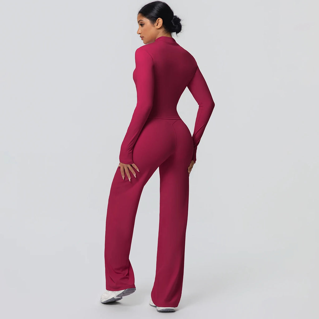 Custom Logo Premium High Stretch Long Sleeve Yoga Set Women Solid Color 2 Piece Gym Workout Activewear Sets