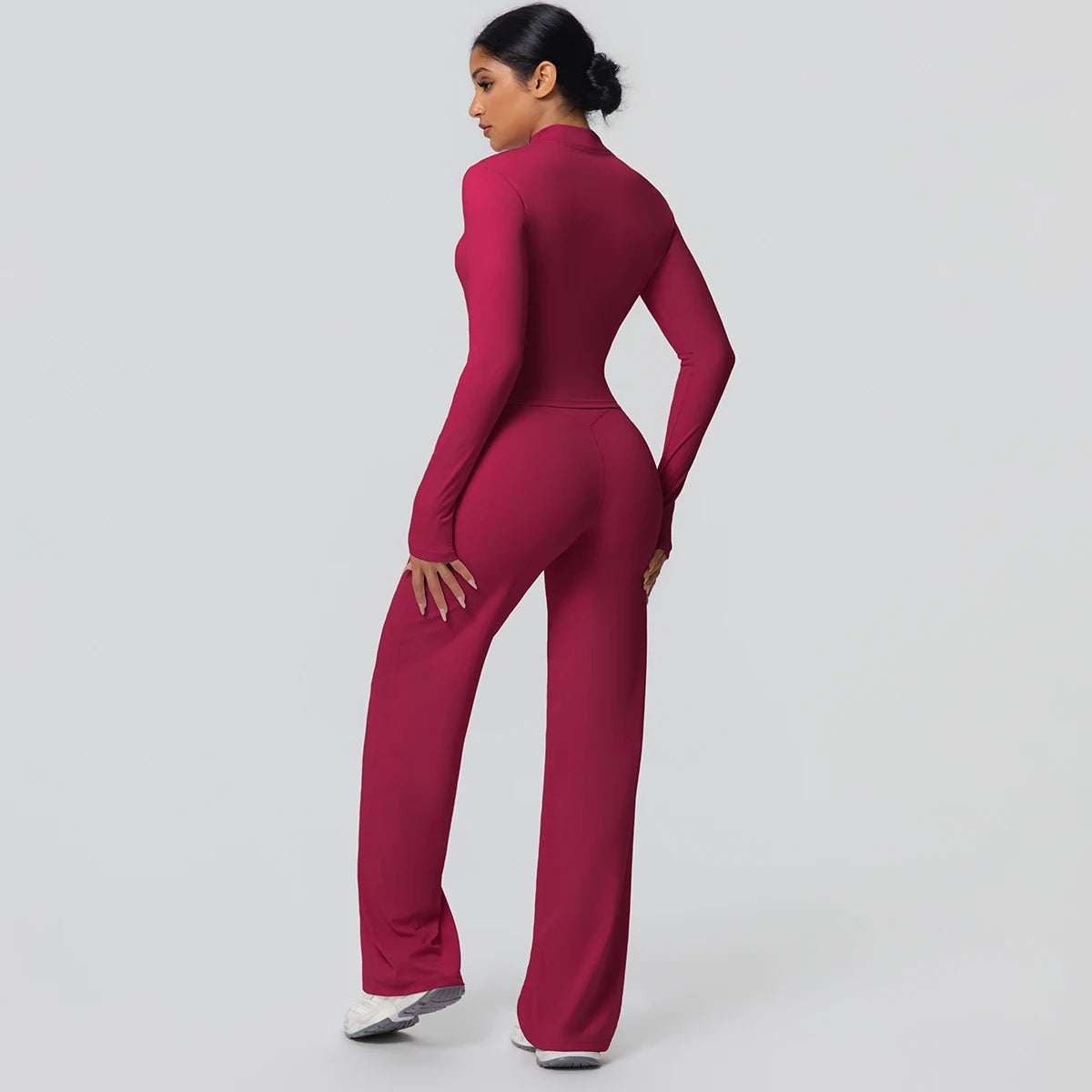Custom Logo Premium High Stretch Long Sleeve Yoga Set Women Solid Color 2 Piece Gym Workout Activewear Sets