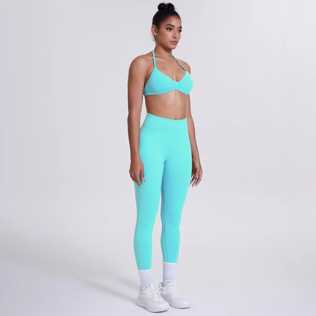 Women's Custom Front Logo Sports Bra Workout Leggings Set High Elastic Gym Fitness Seamless Breathable Eco-Friendly Lightweight