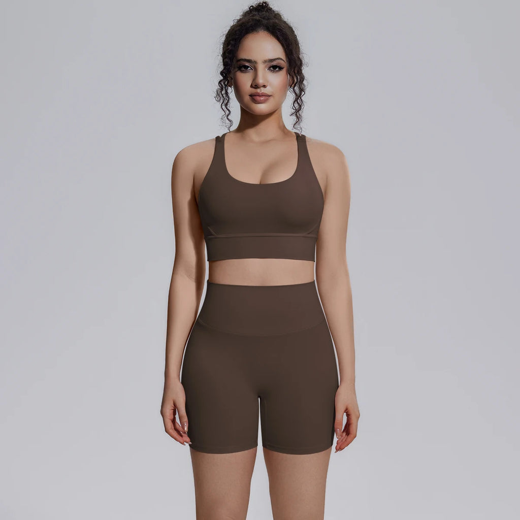 Seamless Yoga Set 2 Piece Women High Waist Leggings Shorts Sports Bra Fitness  Running Sportswear Workout Clothes