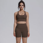 Seamless Yoga Set 2 Piece Women High Waist Leggings Shorts Sports Bra Fitness  Running Sportswear Workout Clothes