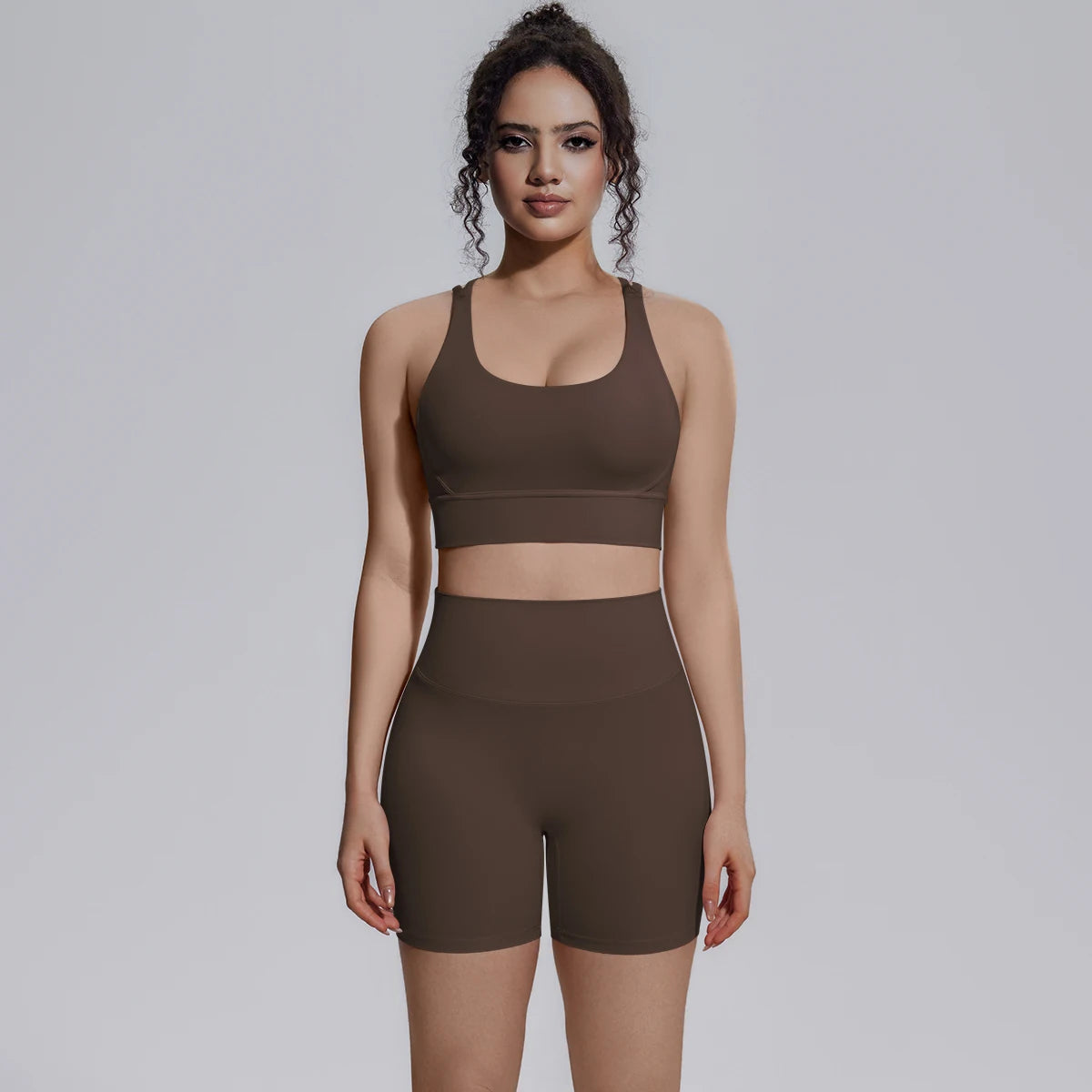 Seamless Yoga Set 2 Piece Women High Waist Leggings Shorts Sports Bra Fitness  Running Sportswear Workout Clothes
