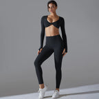 Women Long Sleeves Workout Outfit Sports Wear Push up Yoga Suits Scrunch Leggings Yoga Set Gym Fitness Set Run Clothes Tracksuit