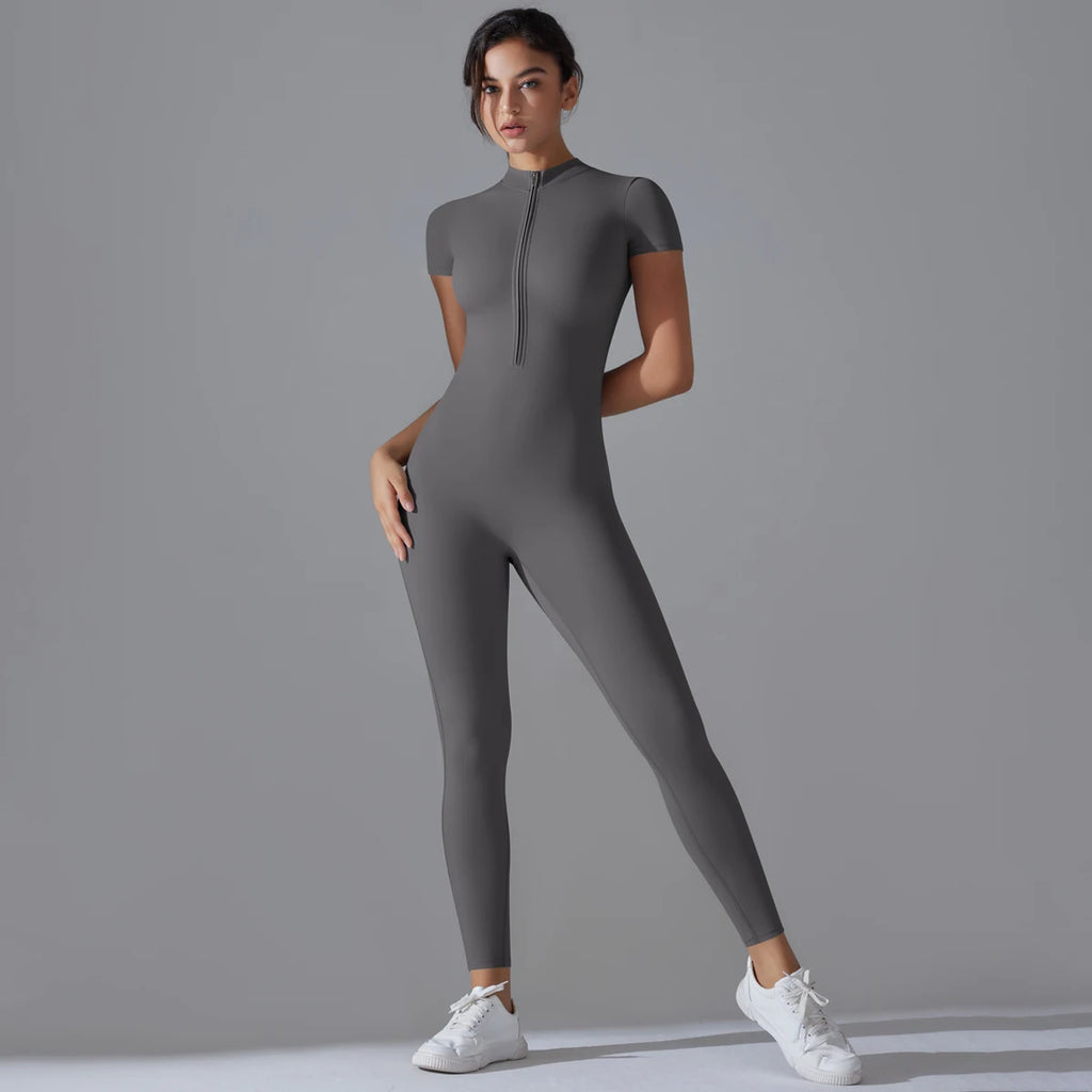Custom Logo Women's Jumpsuit With Zipper Quick Dry Fitness Sport Active Wear Workout One Piece Fitness Yoga Wear Playsuit