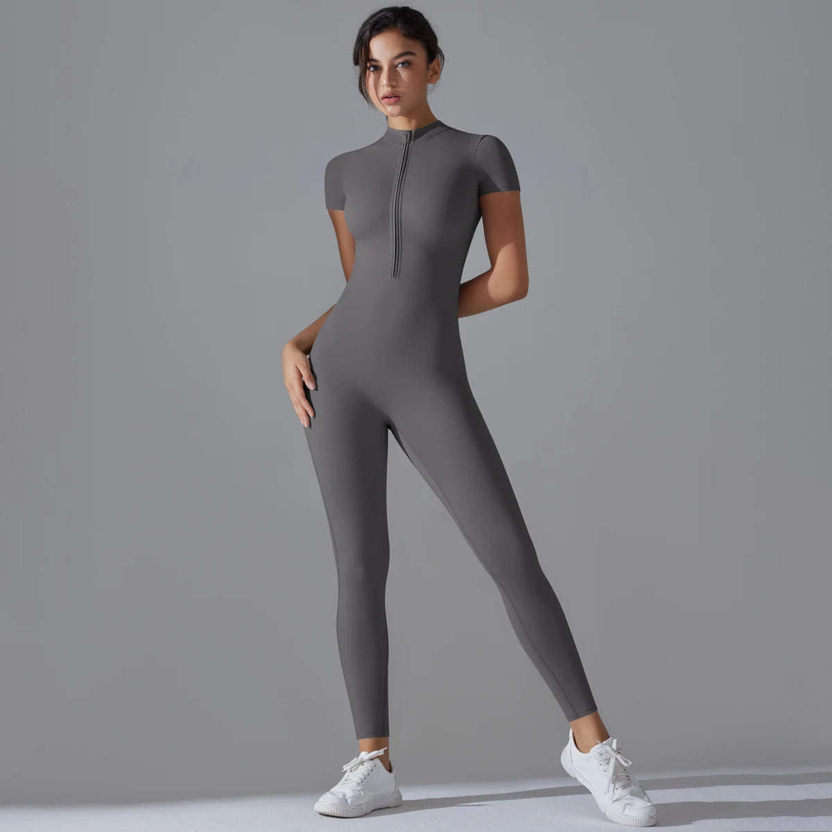 Custom Logo Women's Jumpsuit With Zipper Quick Dry Fitness Sport Active Wear Workout One Piece Fitness Yoga Wear Playsuit
