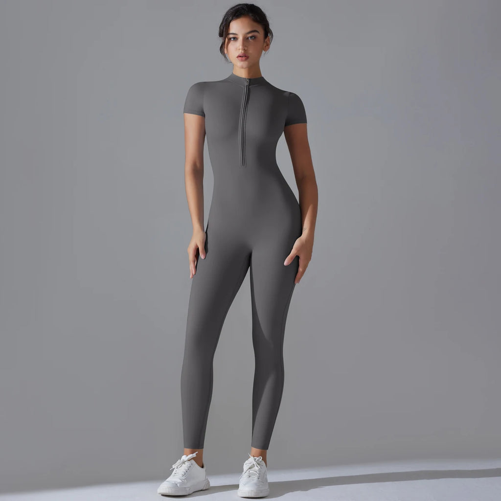 Custom Logo Women's Jumpsuit With Zipper Quick Dry Fitness Sport Active Wear Workout One Piece Fitness Yoga Wear Playsuit