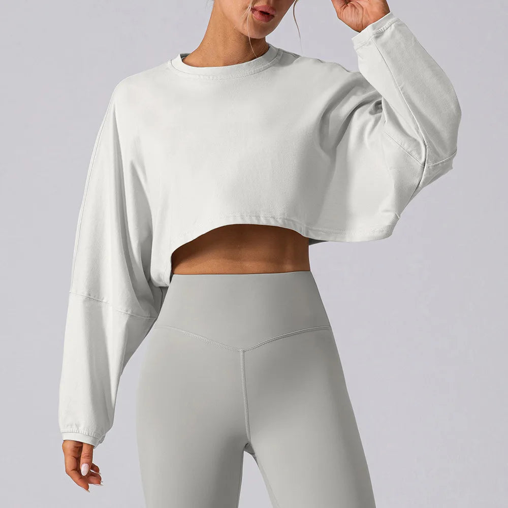 Custom Logo Fitness Sports Pullover Women Leisure Loose Long Sleeve Crop Top Pump Cover