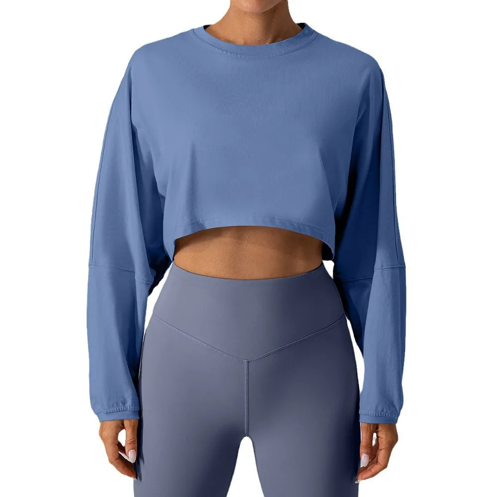 Custom Logo Fitness Sports Pullover Women Leisure Loose Long Sleeve Crop Top Pump Cover Imagen secundaria del producto