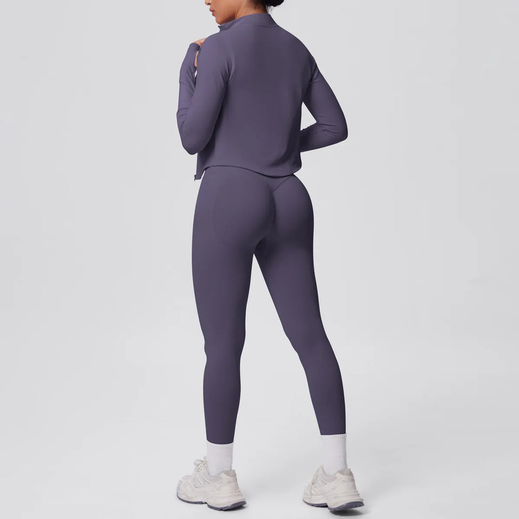 2026 Women's Seamless 3 Piece Yoga Set Breathable Quick Dry Tight Fit High Waist Full Zip up Workout Yoga Wear Gym Fitness Sets