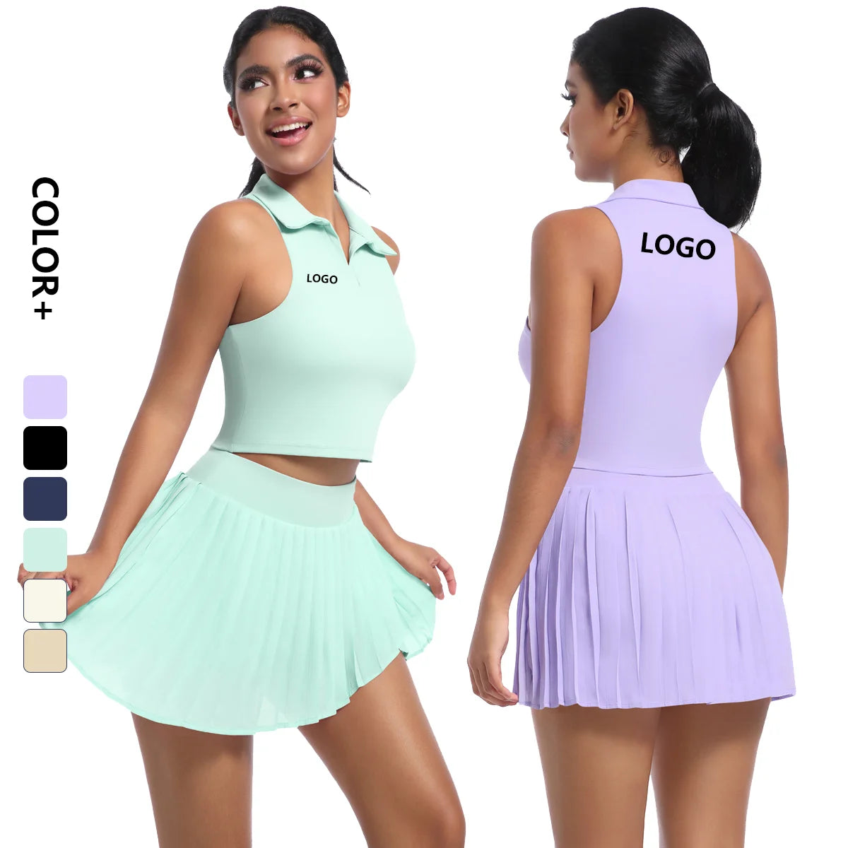 Custom Logo Womens Clothing Yoga Sets Tank Tops for Women Tennis Wear Skirt Set Golf Dress Pleated Skirt Gym Fitness Sportswear Imagen principal del producto