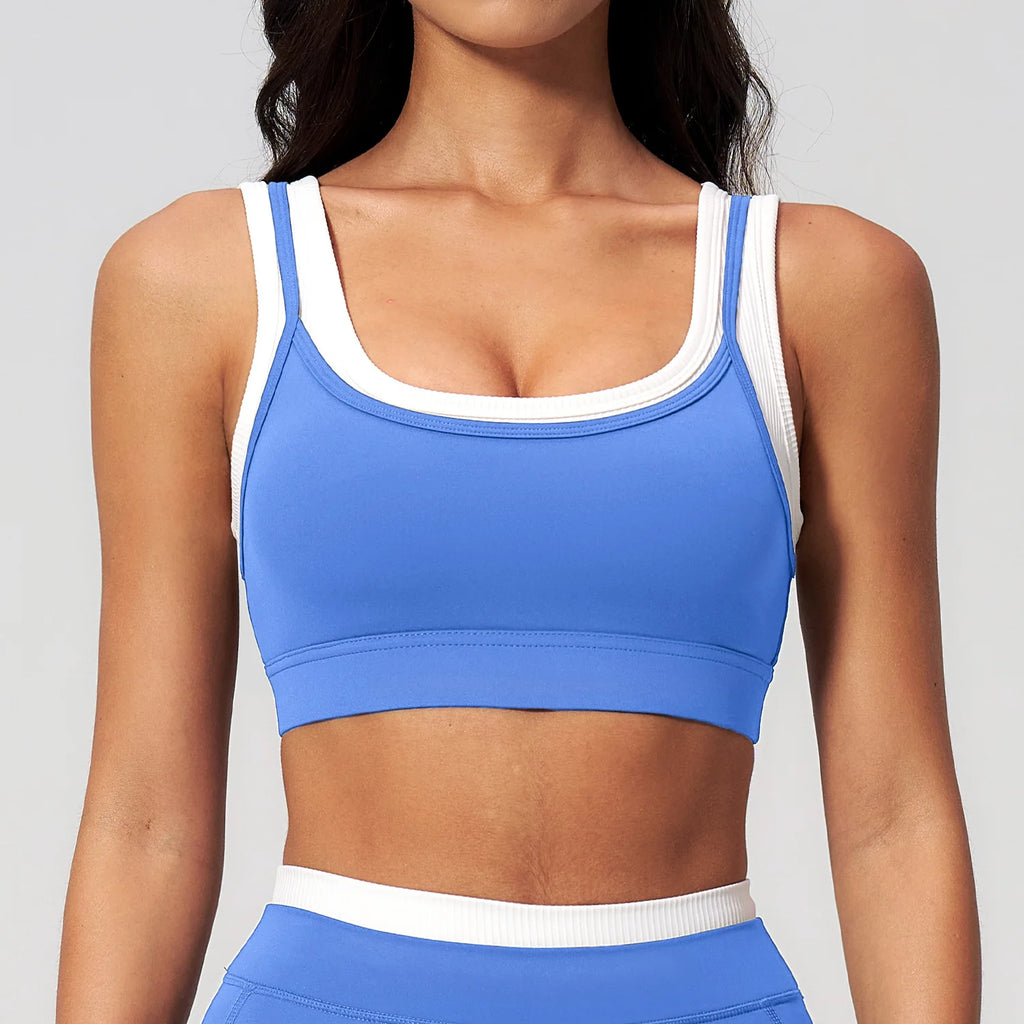 New Design Yoga Bra Women Naked Feeling Ribbed Color Block Sports Bra Padded Fitness Workout Top Activewear