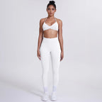 Women's Custom Front Logo Sports Bra Workout Leggings Set High Elastic Gym Fitness Seamless Breathable Eco-Friendly Lightweight