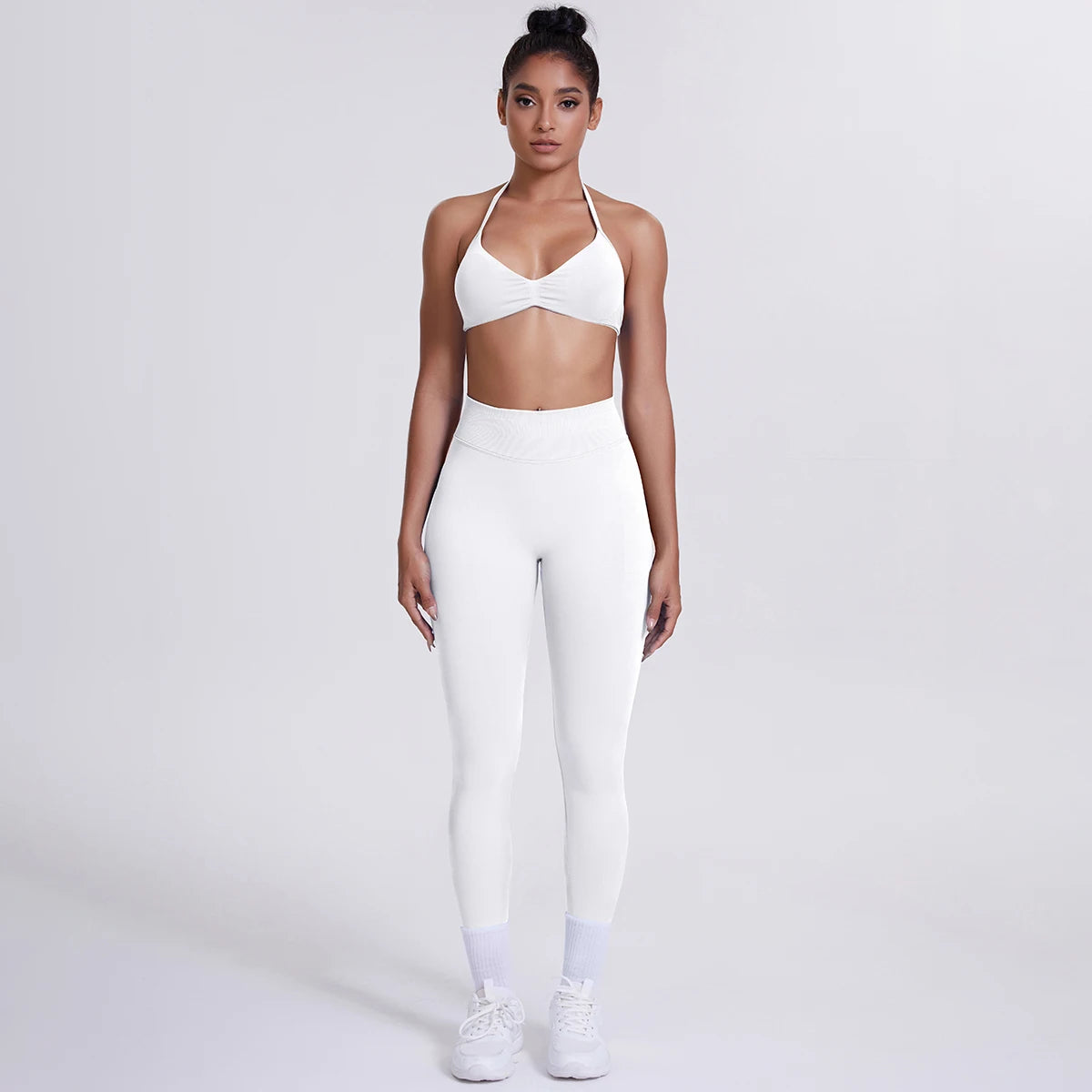 Women's Custom Front Logo Sports Bra Workout Leggings Set High Elastic Gym Fitness Seamless Breathable Eco-Friendly Lightweight