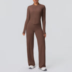 Custom Logo Premium High Stretch Long Sleeve Yoga Set Women Solid Color 2 Piece Gym Workout Activewear Sets