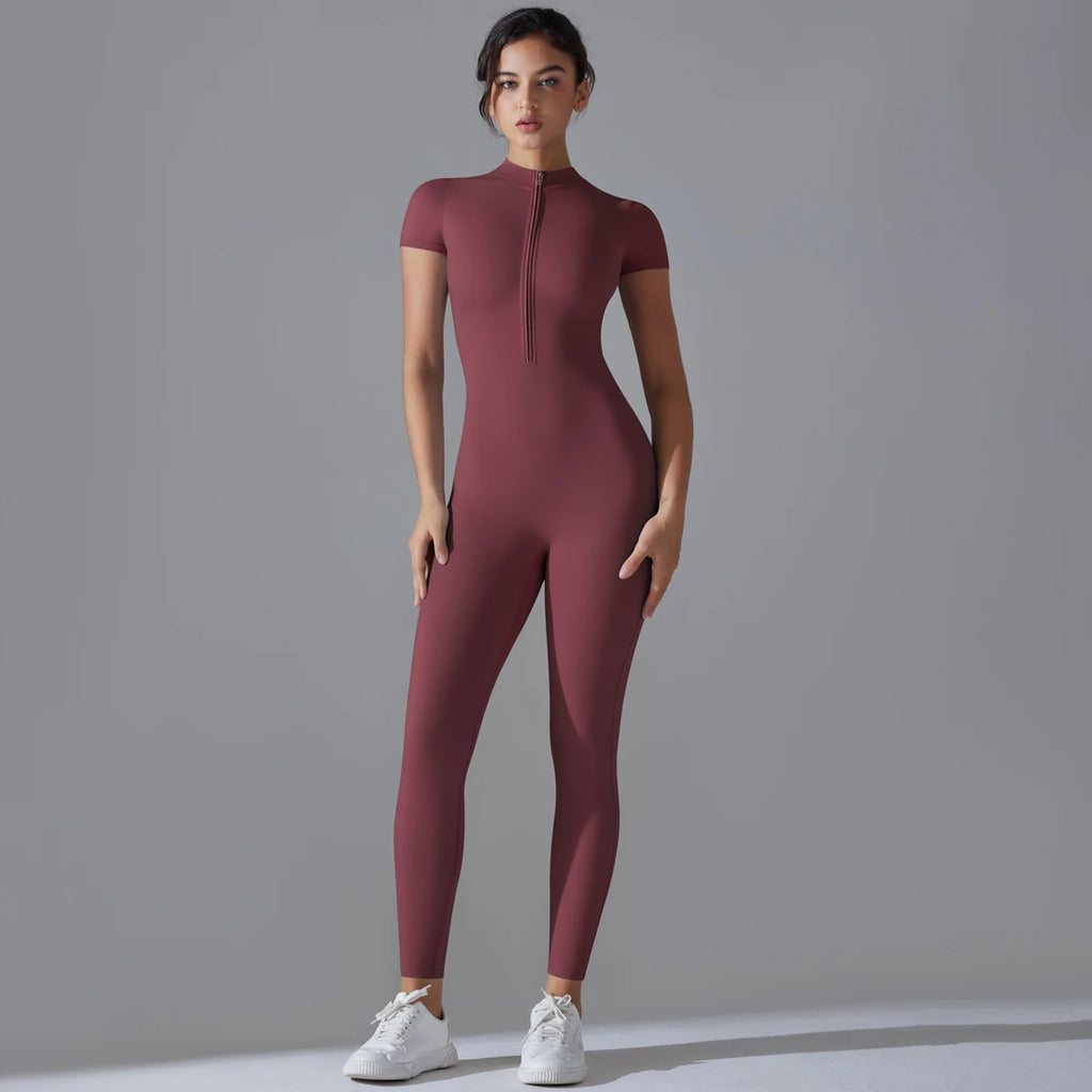 Custom Logo Women's Jumpsuit With Zipper Quick Dry Fitness Sport Active Wear Workout One Piece Fitness Yoga Wear Playsuit