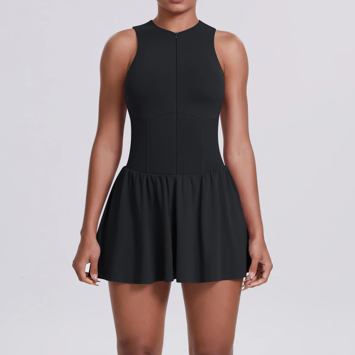 Women's High Quality Sleeveless Tennis Dress with Zippered Skirt Outdoor Running and Sliding Straps