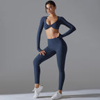 Women Long Sleeves Workout Outfit Sports Wear Push up Yoga Suits Scrunch Leggings Yoga Set Gym Fitness Set Run Clothes Tracksuit