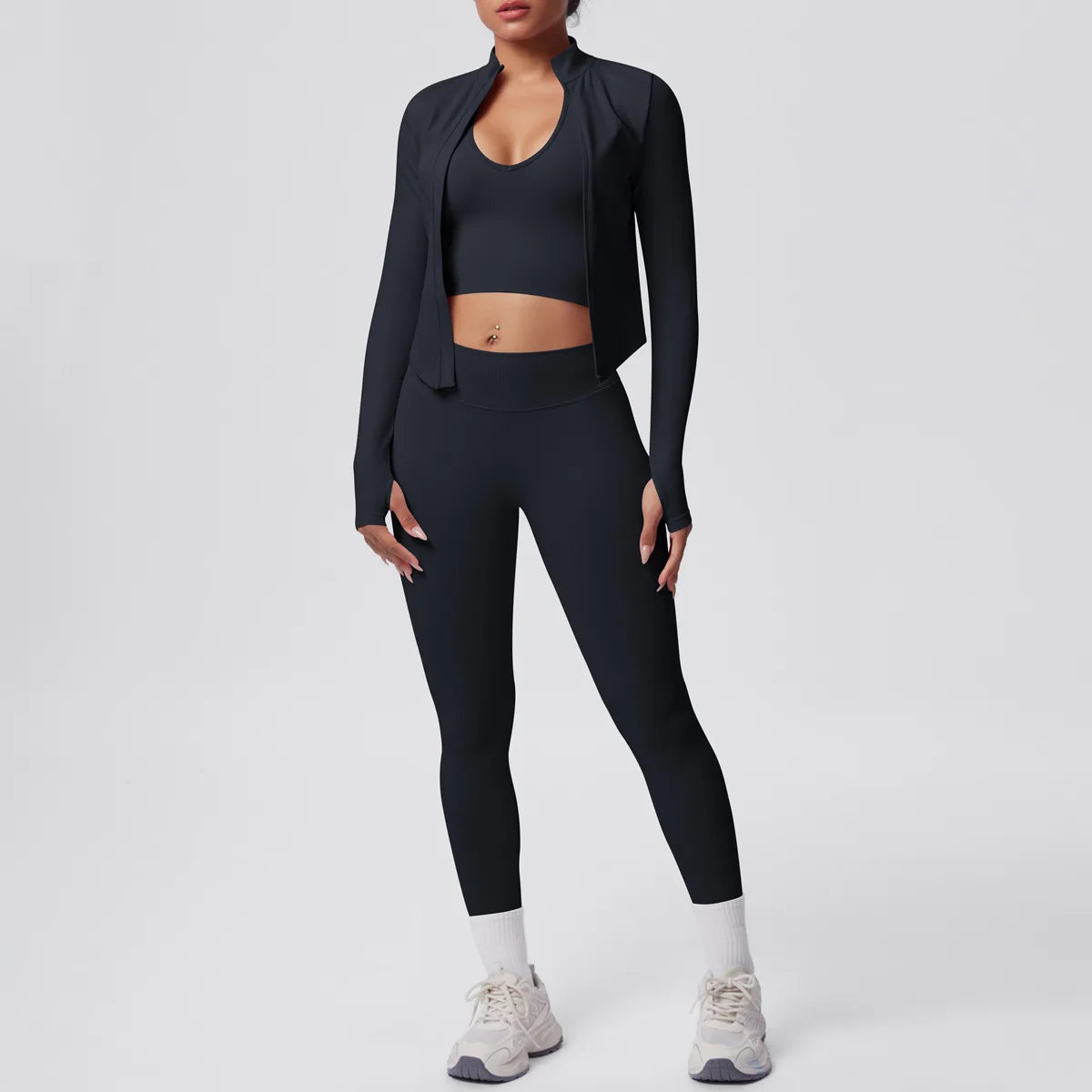 2026 Women's Seamless 3 Piece Yoga Set Breathable Quick Dry Tight Fit High Waist Full Zip up Workout Yoga Wear Gym Fitness Sets