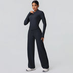 Custom Logo Premium High Stretch Long Sleeve Yoga Set Women Solid Color 2 Piece Gym Workout Activewear Sets